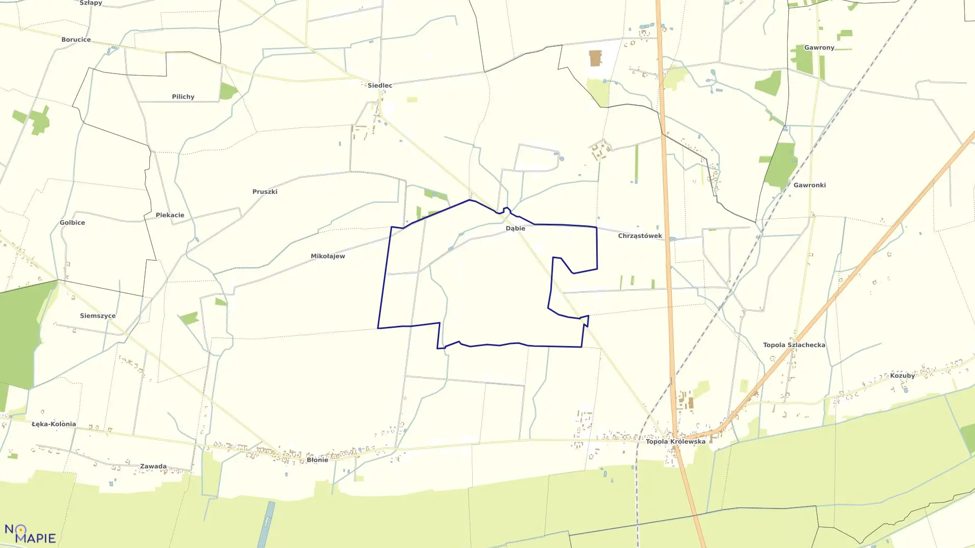 Mapa obrębu DĄBIE w gminie Łęczyca