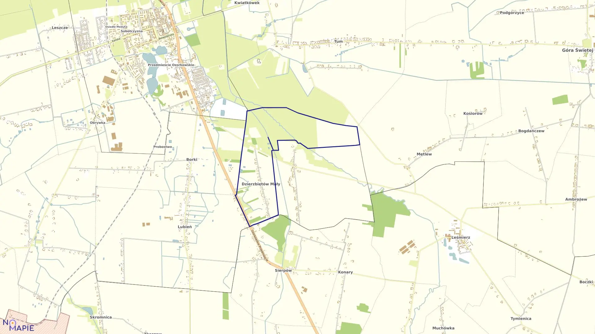 Mapa obrębu DZIERZBIĘTÓW MAŁY w gminie Łęczyca
